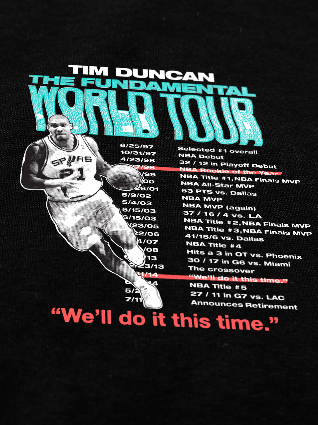 Tim Duncan World Tour Black Long Sleeve T-Shirt